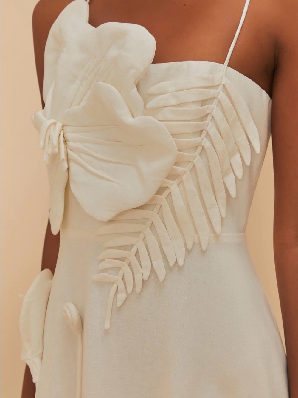 FARM Rio Cream Floral Appliqué Midi Dress with Spaghetti Straps NWT - Picture 2 of 12
